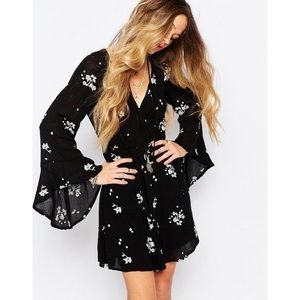 FP Black jasmine embroidered bell sleeve dress